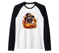 Día de Acción de Gracias Pug Dueño Perro Amante Divertido Peregrino Turquía Mamá Camiseta Manga Raglan