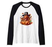 Día de Acción de Gracias Vizsla Dueño Perro Amante Divertido Peregrino Turquía Mamá Camiseta Manga Raglan
