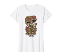 Día De Cráneos Y Flores Tradicional Mexicano Latín Camiseta gráfica económica, Mujer, Blanco, S