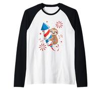 Día de la Independencia del Perezoso Kawaii 4 de Julio Amante de los Animales Camiseta Manga Raglan