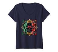 Día de la Independencia Mexicana Mexicano De Corazon Patriotic Camiseta Cuello V, Mujer, Azul Marino, M