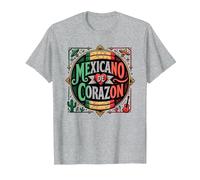 Día de la Independencia Mexicana Mexicano De Corazon Patriotic Camiseta, Hombre, Gris Jaspeado, M