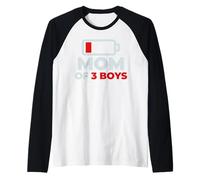 Día de la Madre cansada mamá mamá de 3 niños Divertido diseño de Humor Camiseta Manga Raglan
