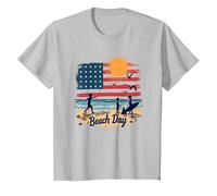 Día de la Playa de Old Glory Camiseta, Niños, Plata, 10 años