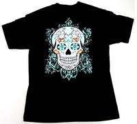 Dia De Los Muertos Day of Dead T-Shirt Mexican Gothic Skull tee Adult Black(X-Large)