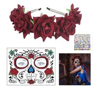 Dia De Los Muertos Diadema Día de los Muertos Cabello Disfraz de Halloween Accesorios para el cabello de mujer Diadema de rosas Flores mexicanas Coronas Día Carnaval