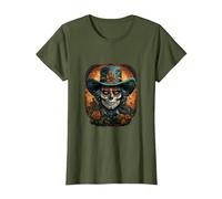 Día de los Muertos I Calavera de Azúcar I Dia De Los Muertos Camiseta, Mujer, Verde Oliva, XL