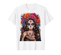 Dia De Los Muertos Mexican Sugar Skull Day of The Dead Women Camiseta gráfica económica, Hombre, Blanco, M