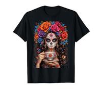 Dia De Los Muertos Mexican Sugar Skull Day of The Dead Women Camiseta gráfica económica, Hombre, Negro, L