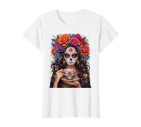 Dia De Los Muertos Mexican Sugar Skull Day of The Dead Women Camiseta gráfica económica, Mujer, Blanco, XL