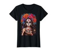 Dia De Los Muertos Mexican Sugar Skull Day of The Dead Women Camiseta gráfica económica, Mujer, Negro, S