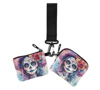 Dia De Los Muertos Mexicana Mystery Woman Of Color - Cartera de cambio para mujer, bonita funda para tarjetas de crédito, monedero con correa de muñeca para uso diario, 2 paquetes, Dia De Los Muertos
