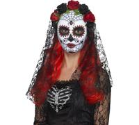 Día de los Muertos Señorita Máscara + Velo Halloween Accesorio Disfraz Mexicano