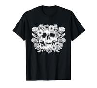 Día de Muertos Cráneo Floral Alambre de púas Arte gótico Camiseta gráfica económica, Hombre, Negro, S