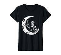 Día de Muertos Esqueleto Gato Luna Creciente Arte Popular Camiseta gráfica económica, Mujer, Negro, L