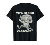 Día de Muertos Esqueleto Mexicano Viva México Arte Popular Camiseta gráfica económica, Hombre, Negro, M