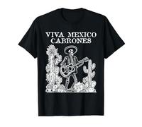 Día de Muertos Esqueleto Mexicano Viva México Arte Popular Camiseta gráfica económica, Hombre, Negro, XL
