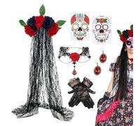 Dia de Muertos Kit, para una interpretación de escenario elegante, un paquete completo de 5 piezas, una intrincada diadema de corona floral, decoración de diseño elegante, decoraciones de fiestas de H