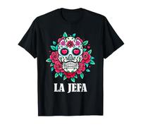 Día de Muertos La Jefa Floral Sugar Skull Lady Boss Camiseta