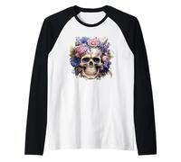 Dia De Muertos Mexican Skull For Skeleton Lovers Floral Goth Camiseta Manga Raglan