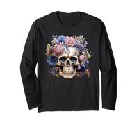 Dia De Muertos Mexican Skull For Skeleton Lovers Floral Goth Manga Larga