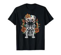 Día de Muertos Pug Sugar Skull Floral Dog Folk Art Camiseta