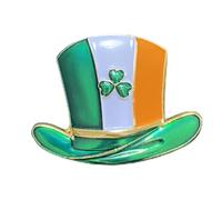 Día de San Patricio Bandera Irlandesa Trébol de 3 hojas Sombrero de solapa Pin Insignia Decoración Regalos Memorabilia, Metal, m