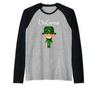 Día de San Patricio Creer Leprechaun Camiseta Manga Raglan