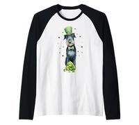 Día de San Patricio del trébol del Perro Lobo irlandés Leprechaun Camiseta Manga Raglan