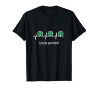 Día de San Patricio Latido del corazón irlandés South Boston trébol Camiseta, Hombre, Negro, S