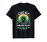 Día de San Patricio Lucky Airline Piloto Trabajo Shamrocks Irish Camiseta