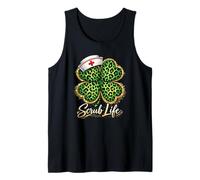 Día de San Patricio Nurse Scrub Life Leopard Shamrock Camiseta sin Mangas