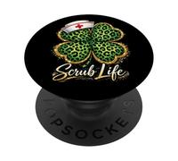 Día de San Patricio Nurse Scrub Life Leopard Shamrock PopSockets PopGrip Adhesivo
