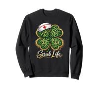 Día de San Patricio Nurse Scrub Life Leopard Shamrock Sudadera