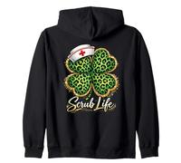 Día de San Patricio Nurse Scrub Life Leopard Shamrock Sudadera con Capucha
