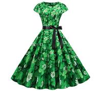 Día de San Patricio trébol de la suerte mujeres frescas hojas sin mangas festival vestido de fiesta mujer moda verde púrpura vestido estampado de hojas, c, XXL