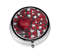 Día de San Valentín. Este pequeño pastillero redondo impreso es un organizador portátil de pastillas y vitaminas perfecto para bolsillos, bolsos y viajes.