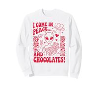Día de San Valentín Lindo Alien Chocolate Peace Sign Love Graphic Sudadera