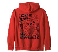 Día de San Valentín Lindo Alien Chocolate Peace Sign Love Graphic Sudadera con Capucha