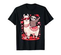 Día de San Valentín Perezoso Montando Llama Animales Corazones Camiseta