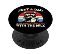Día del Padre Mapache Papá Came Back Leche Retro Papa Daddy Hombres PopSockets PopGrip Adhesivo