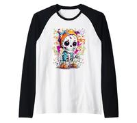 Dia DeLos Muertos Calavera Mexicana de Azúcar Esqueleto Camiseta Manga Raglan