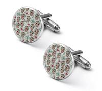 Día muerto colorido cráneo floral moda gemelos para hombres camisas clásicas Gemelos conjunto para negocios de la boda, 2.0cm, Metal, No es una piedra preciosa