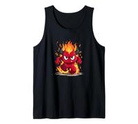 Diablo de Dibujos Animados Divertido con Fuego y Llamas Camiseta sin Mangas