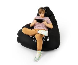 Diablo Puf Gaming Gamer Sillón de Juego Beanbag Saco de judías para habitación Infantil salón Perlas de EPS Poliéster 110 cm x 100 cm (Negro)