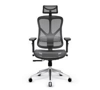 Diablo V-Basic Silla de Oficina Ergonómica Silla de Escritorio Giratoria con Apoyo Lumbar Integrado Reposabrazos 3D Reposacabezas Ajustable Función Balancín Altura Regulable (Negro-Gris)