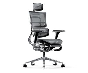 Diablo V-Master Silla de Escritorio ergonómica Silla de Oficina apoyabrazos Ajustables reposapiés Mecanismo de inclinación Malla Cuero sintético selección de Color (Negro-Gris)