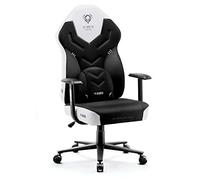 Diablo X-Gamer 2.0 Silla Gaming Gamer de Oficina Tela Diseño Ergonómico Cojín Lumbar Apoyabrazos Cómodos (Negro-Blanco)