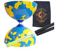 Diábolo de bufón azul y amarillo con varillas de aluminio y bolsa de transporte, juego de goma Diablo