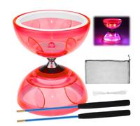 Diábolo LED con rodamiento de bolas, diábolo con rodamiento de bolas, juego de diábolo que brilla en la oscuridad, 3 rodamientos con palos y cuerda, rueda libre, circo, juguete para malabares (rojo)